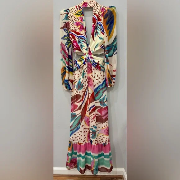 PatBo Size S Flora Print Plunge Maxi with built in bodysuit | Worn Once - Picture 12 of 13